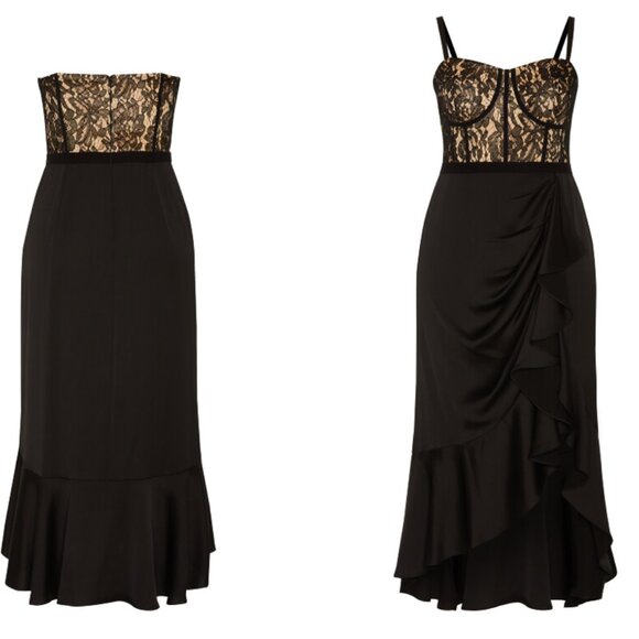 City Chic Lace Ruffle Dress (Black, 18) - Picture 3 of 4